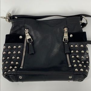 B. MAKOWSKY Black Leather Studded Crossbody Bag